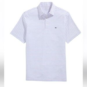 Vineyard Vines Men's Bradley TriStripe blue/white/hibiscus Sankaty Polo. XL